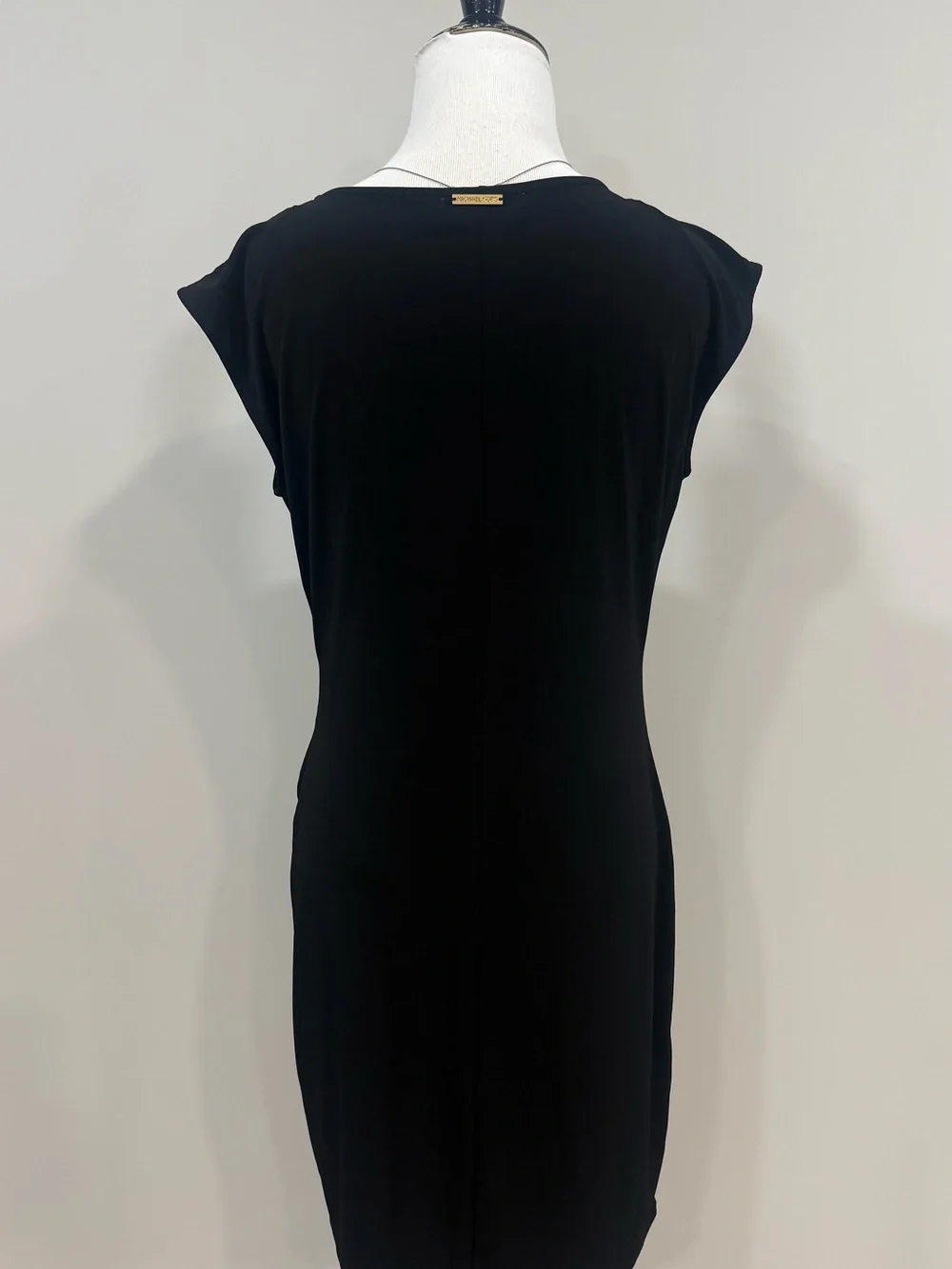 Michael Kors Black Cowl Neck Ruched Knot Sheath Dress Women M